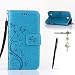 Produktbild LG K3 Hülle, LG K3 Schutzhülle, Alfort 3 in 1 Lederhülle Fashion Design Premium PU Leder Hohe Qualität Tasche Case Cover Kasten Abdeckung Wallet für LG K3 4.5" Smartphone Funktion Standfunktion Unterstützte Telefone und Magnetverschluss mit Schmetterling ( Blau ) + Alfort Schwarz Stylus Pen + Netter Staub Stecker