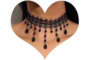 Cimenexe Goth schwarzer Kristall Dangle Halsketten Wasserdrop Strass Halsketten Halsketten Vintage Hollow Spitzen Halskette Schwarz Tattoo Halskette Schmuck für Frauen Halloween Hochzeitsfeier