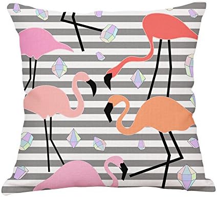 MaxG Home Decor Cotton Linen Tropical Pink Flamingoes Birds Palm Leaves Flowers Plants Square Throw Pillow Cases Cushion Covers For Sofa Bed 18X18 inches
