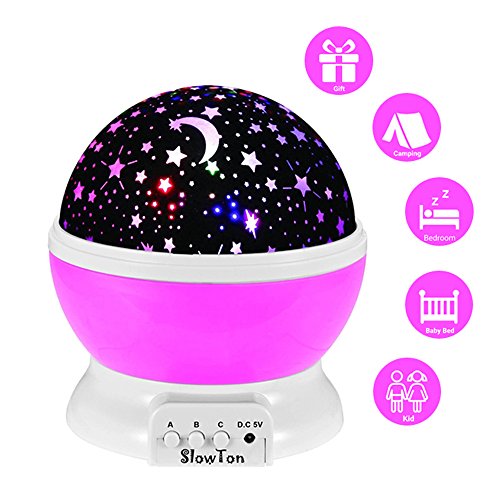 Sternenhimmel Projektor, SlowTon Projektor Lampe 360 Grad Romantische Stimmung Stern-Nachtlicht-Lampen-Raum Rotierende Nachttischlampe 4 LED Wulst für Baby-Kinderzimmer Schlafzimmer Kinderzimmer Kinder Zimmer, Hochzeit, Geburtstag, Parteien mit USB Kabel, Rosa