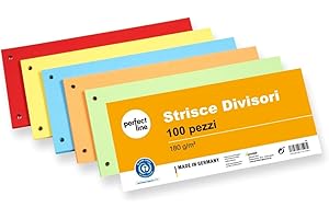 perfect line 100 Strisce divisori raccoglitori ad anelli A4, classificatori per documenti ufficio in cartone riciclato, Segna pagina Made in Germany, 5 colori, forati