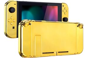 eXtremeRate Carcasa para Nintendo Switch Funda Protector para Nintendo Switch Consola Joycons Control Accesorios Shell Placa de reemplazo con Botones(Oro Cromado)