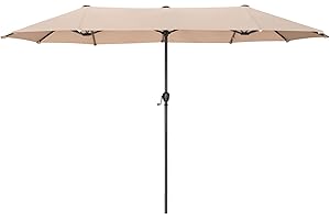 PHI VILLA 2×3.8m Garden Parasol Umbrella for Sun Protection Patio Outdoor Umbrella Waterproof with Crank