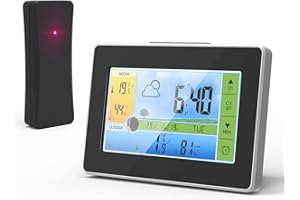 ELECTRIC GIANT Estación Meteorológica Inalámbrica para Exterior Interior, Pantalla a Todo Color Señal DCF Reloj con Sensor de Temperatura Presión de Aire Termómetro Humedad Forcast de Cinco Días Casa con Radio
