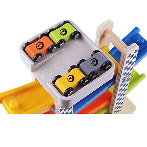 Wooden Big Ramp Race Car, Track Parking Garage Set, Learning & Activity Playset with Assorted 4 Small Wood Racers, Cars for 2, 3, 4, 5 Year Old and UpBoys, Girls, Kids, Toddlers - iPlay, iLearn Wooden Big Ramp Race Car, Track Parking Garage Set, Learning & Activity Playset with Assorted 4 Small Wood Racers, Cars for 2, 3, 4, 5 Year Old and UpBoys, Girls, Kids, Toddlers - iPlay, iLearn
