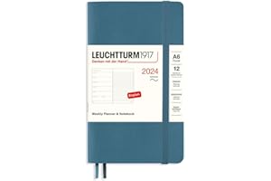 ‎LEUCHTTURM1917 LEUCHTTURM1917 367802 Wochenkalender & Notizbuch Softcover Pocket (A6) 2024, 12 Monate, Stone Blue, Englisch