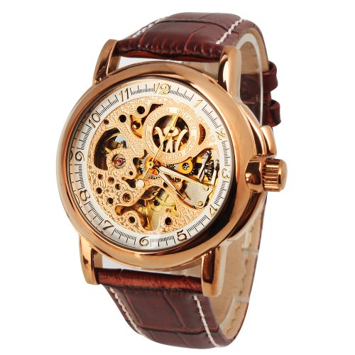 YESURPRISE Automatikuhr Automatik Armbanduhr Skelett mechanische Uhr Leder braun YESURPRISE Automatikuhr Automatik Armbanduhr Skelett mechanische Uhr Leder braun