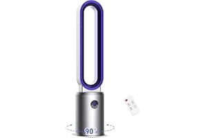 REBONGKI Turmventilator, Rotorlos Ventilator mit Luftreiniger, Turmventilator sehr Leise, 24 Stufen Tower-Ventilator, 12H Timer, Oszillierend LED-Anzeige, Turmventilator mit Fernbedienung für Zuhause