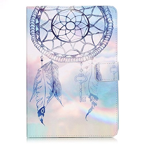 Etsue für iPad Air/iPad 5 [Blau Feder Campanula] Ledertasche Case Hülle,Bunte Retro Painted Leder Schutzhülle Silikon Back Case Smart Wallet Case Flip Folio Cover Etui Schale mit Standfunktion Kartenfächer Magnetverschluss für iPad Air/iPad 5 + 1x Glitzer Staub Stecker + 1x Blau Eingabestift