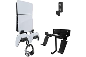 Chanvoo Wandhalterung für PS5 Slim Konsole, Aluminium PS5 Slim Disc/Digital Konsole Wandregal Halterung mit Controller & Kopfhörerhalter – Schwarz (nicht für normale PS5)