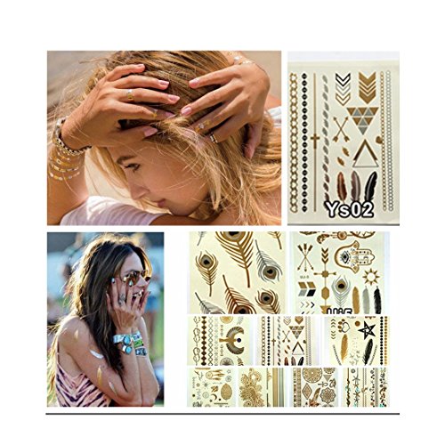 Samtaiker 10 Bogen Premium Temporäre Metallic-Tattoos zum Aufkleben Hippie Temporary Tattoos in Gold Silber von Joy Avenue - 6