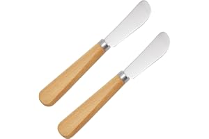 LacusMare Butter Knife Set of 2 – 7" Beechwood Handle Butter Knives for Butter, Cheese, Jam, Cream Cheese, Toast, Pastry, Sandwich – Stainless Steel Spreader Knives