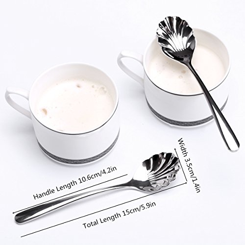 Zucker Löffel Dessertlöffel, Edelstahl mit muschelförmigem Design,qualität verwendet für Kaffee,Tee,Kuchen, Zucker,Dessert Eis Löffel,4 pack - 5