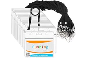 Fushing 20pcs étiquettes de protection en plastique transparent en forme de carte d'identité, porte-cartes d'identité et cordons à cols 20pcs avec crochet pivotant (20)
