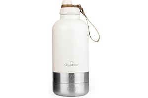 GrandTies Isolierte tragbare Hundewasserflasche mit 2 abnehmbaren Hundenapfspender, auslaufsicherer Hundefutter-Reisebehälter, Hundezubehör für Spaziergänge, Wandern, Camping (1890 mL, Elfenbeinweiß)