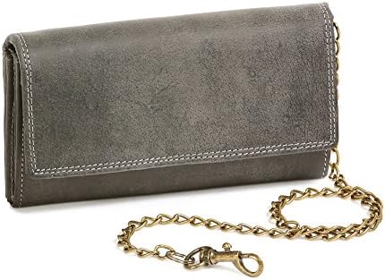 Mens and Ladies Wallet with Brass Chain Biker Wallet Vintage-Style, Genuine Leather, Black - ''LEAS Chain-Series''