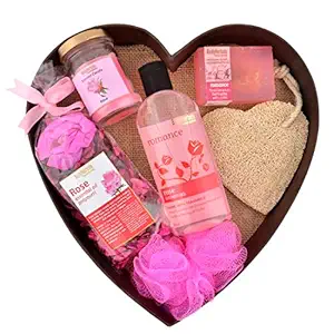 BodyHerbals Rose Surprise Bathing Gift Set For Anniversary, Birthday & Wedding - Luxury Bath And Body Kit (Rose Shower Gel 200ml, Rose Bathing Bar 100gms, Rose Potpourri, Rose Scented Candle, Natural Loofah, Bath Puff)