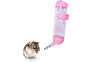 WishLotus Hamster Dispenser Bottle, No Drip Plastic Hanging Water Bottle Automatic Water Bottle Dispenser Cage Bowl with 2 Rolling Balls for Rabbit, Guinea Pig, Rat, Gerbil, Chinchilla (125ml, Pink)