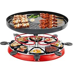JZH-Wine set Gril À Raclette pour 3-5 Personnes Barbecue Intérieur sans Fumée Gourmet Traditionnel Party Grill avec 8 Poêles Antiadhésives Contrôle Thermostatique Réglable De La Chaleur 1300W