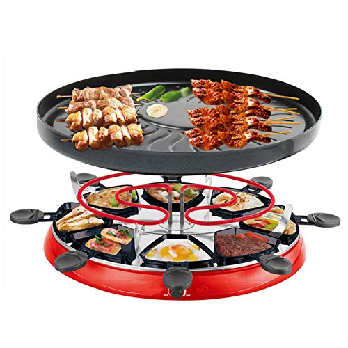 JZH-Wine set Gril À Raclette pour 3-5 Personnes Barbecue Intérieur sans Fumée Gourmet Traditionnel Party Grill avec 8 Poêles Antiadhésives Contrôle Thermostatique Réglable De La Chaleur 1300W