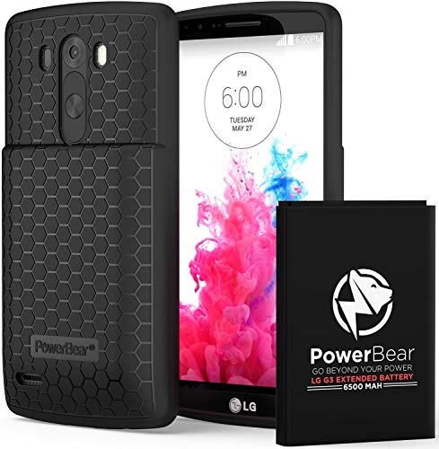 PowerBear LG G3 - Batería extendida (6500 mAh, Incluye Funda y Carcasa y batería de 15%)