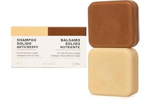 ENOOSO Set Shampoo e Balsamo solido per capelli Ricci e Crespi | Senza solfati siliconi parabeni | Bio Anticrespo e Nutriente con Olio di Argan e Cocco, Castagna e Cacao | 100% Naturale Vegano Made in Italy