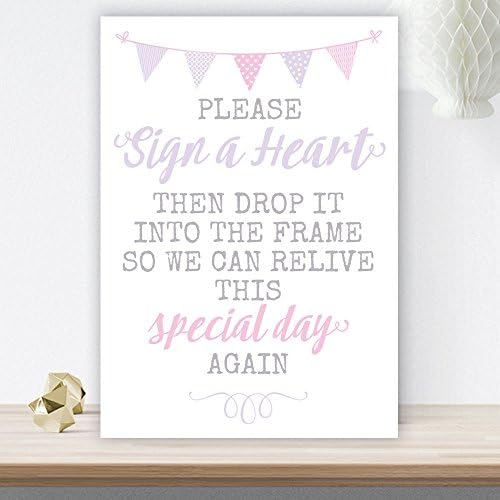 Lilac and Pink Bunting Wedding Sign Our Hearts Drop Top Guest Book Table Sign (LIB11)