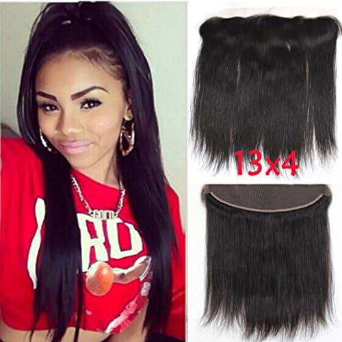 Ear to Ear Full Lace Frontal Closure Silky Straight 13x4" Free Part with Baby Hair Brazilian Virgin Lace Front Closure Human Hair Can be Bleached Natural Color (12", Free part)