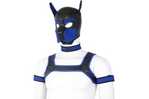 YiQin RWSX Weiche Latex-Hundemaske mit Ohren, Welpenmaske für Cosplay-Party-Maskerade Set (Maske, Halsband, Armbinde, Riemen) (Color : Blue, Size : Large)
