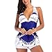 Produktbild Damen Badeanzüge CLOOM Sexy Bikinis Set Casual Overall bikini set bademode Gedruckt Tankini Sport Swimwear Strandkleider Bademode Schwimmanzug Reizvolle Push-Up Badebekleidung (Blau, M)