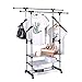 Produktbild Justierbarer Doppelstangen-Trockengestell, bewegliche faltende Kleiderschiene, Dreischichtschuh-Lagerregal, L72cm-144 * W42 * H92-155cm, schwarz