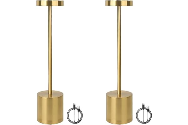 SUAVER Lampes de table sans fil, lampe de bureau LED rechargeable avec 3 modes de couleur,Lumière de lecture variable lampe de chevet en métal pour chambre,bureau,salle à manger (2PCS Or)