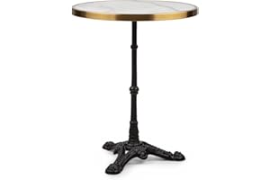 blumfeldt Patras Lux - Table bistrot de Jardin Style Art Nouveau, Plateau en marbre Ø 57,5 ​​cm, Hauteur 72 cm, pour intérieur et extérieur, résistant aux intempéries, Base carrée en Fonte - Blanc