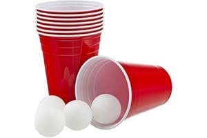 HOT BARGAINS 50 X Red Party Cups Size 16oz / 500ml + 12 FREE Ping Pong Balls - Sealed Boxed Packaging Reusable Plastic