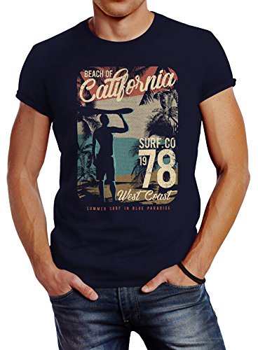 Neverless Herren T-Shirt California Surfing Slim Fit Navy L Neverless Herren T-Shirt California Surfing Slim Fit Navy L