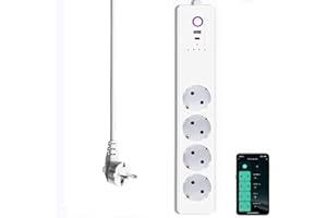 USEELINK Inteligentna listwa zasilająca Wi-Fi, aplikacja do monitorowania energii, gniazdo USB C, 65 W, ochrona przed przepięciem, sterowanie samodzielnie za pomocą aplikacji, działa z Alexa Google Home, 2,4