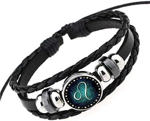Black Faux Leather Novaluna Freely Adjustable Arm Band Blue Zodiac 'in Wrap Look with Sliding Knot Fastener – Unisex Bracelet Accessory Jewellery TÜRKIS-LÖWE