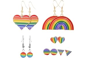 ANDRESLAD Rainbow Pride 6 Pairs Rainbow Heart Earrings for Women Trendy Drop Earrings with Rhinestones Colorful Jewelry Set for Valentine's Day and Pride Celebrations Raindrop Earrings