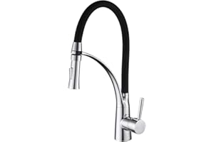 Heable Pull Down Kitchen Sink Mixer Tap with Dual Function Sprayer, Single Lever Swivel Spout Kitchen Taps with Black Silicone Hose, Available Chrome Finish Solid Brass