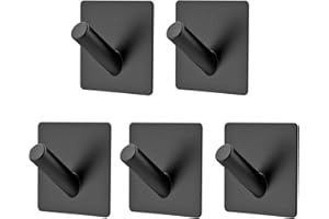 Towel Hook, homeasy 5 Pack Self Adhesive Wall Hook Stainless Steel Coat Hook Brushed Stainless Steel Bathroom and Kitchen Towel Rack No Drilling Black (Y-Shaped)