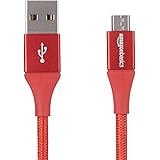 Amazon Basics - Cavo da USB 2.0 A a micro B, in nylon a doppio intreccio | 0,9 m, Rosso