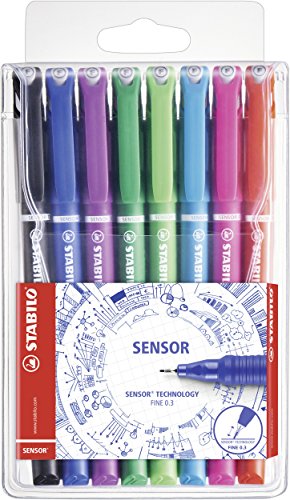 Fineliner - STABILO SENSOR - 8er Etui - schwarz, blau, lila, grün, hellgrün, türkis, pink, rot