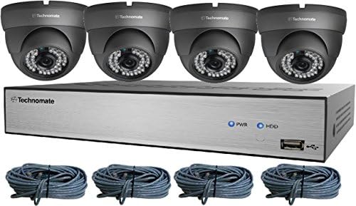 Technomate 2 MP 1080p IP POE 4CH Network Video Recorder Camera Kit - Dark Grey