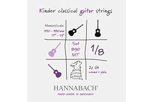 Struny do gitary klasycznej Hannabach Seria 890 MT dla gitary dziecięcej 1/8/. Menzura: 44-48 cm - Satz mit 2 G-Saiten - 890MT 1/8
