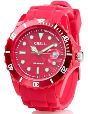 Crell Silikon Quarz Armbanduhr: SOLAR-betriebene Quarz-Uhr mit Silikonarmband, rot (Armbanduhr Solar-betrieben)