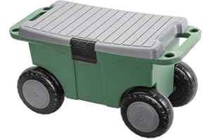 RUNADI Générique Tabouret de Jardin à roulettes avec Coffre Vert 25 cm