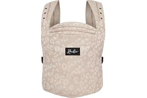 Rookie Babytrage ab Geburt - Ergonomisch, Bequem, Bio-Stoffe - Premium Elite Design - Baby Trage schnell & einfach angelegt - Baby carrier für Neugeborene bis 2 Jahre (Leo Beige)
