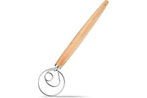 PIQIUQIU Danish Dough Whisk visp i rostfritt stål med trähandtag