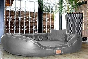 tierlando® Nonplusultra Lennart ortopedyczne legowisko dla psa z Visco Plus | sztuczna skóra welurowa | Premium Lounge rozm. XXL 140 cm szary