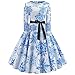 Price comparison product image BaZhaHei Ladies Christmas Print Long Sleeve Dress Women's Vintage Xmas Evening Party Swing Dress O-Neck Mid-Calf Pleated Dress with Belt Blue
